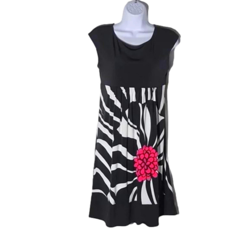 New Directions Bold Zebra Print Dress with Pink Flower | Size 4 - Picture 3 of 8